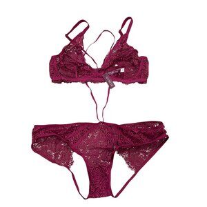 Adore Me Womens Lace Bra & Panty Set Plum Wine 36D XL NWT